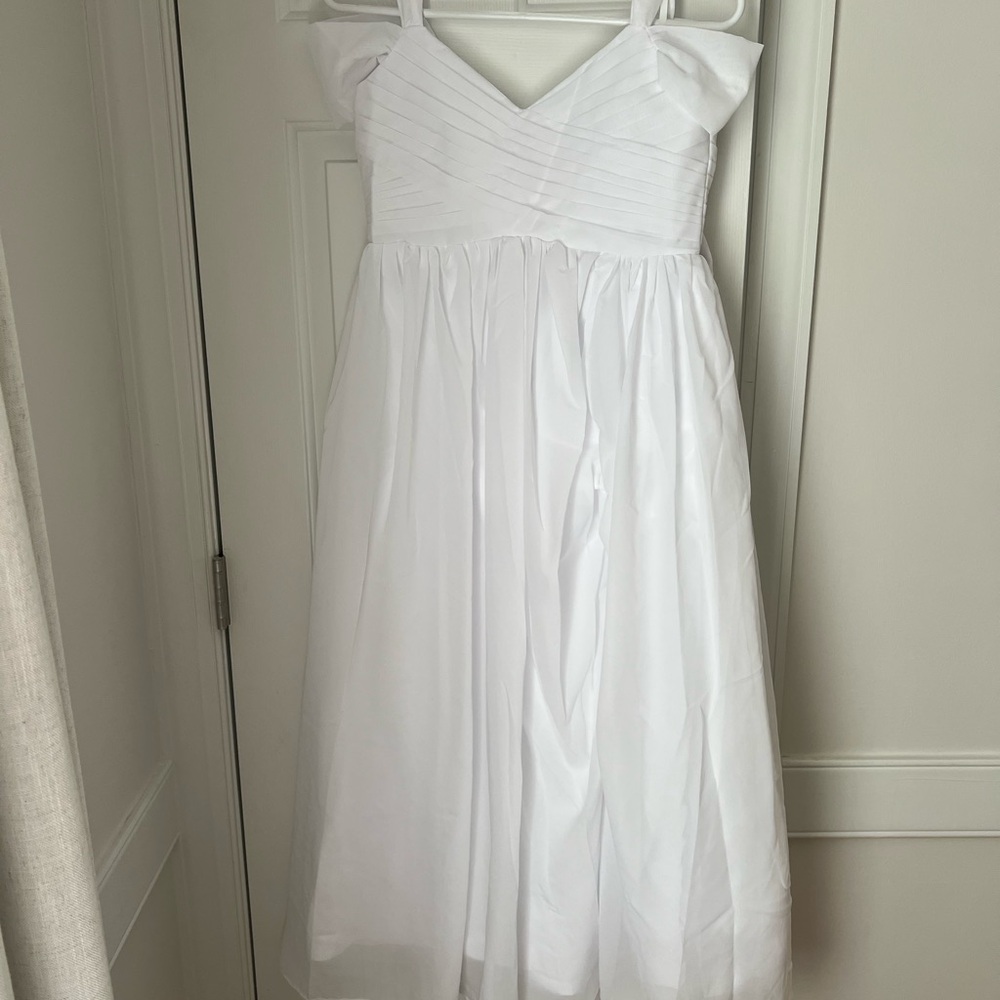White Girls' Party Dress with Pleated Bodice